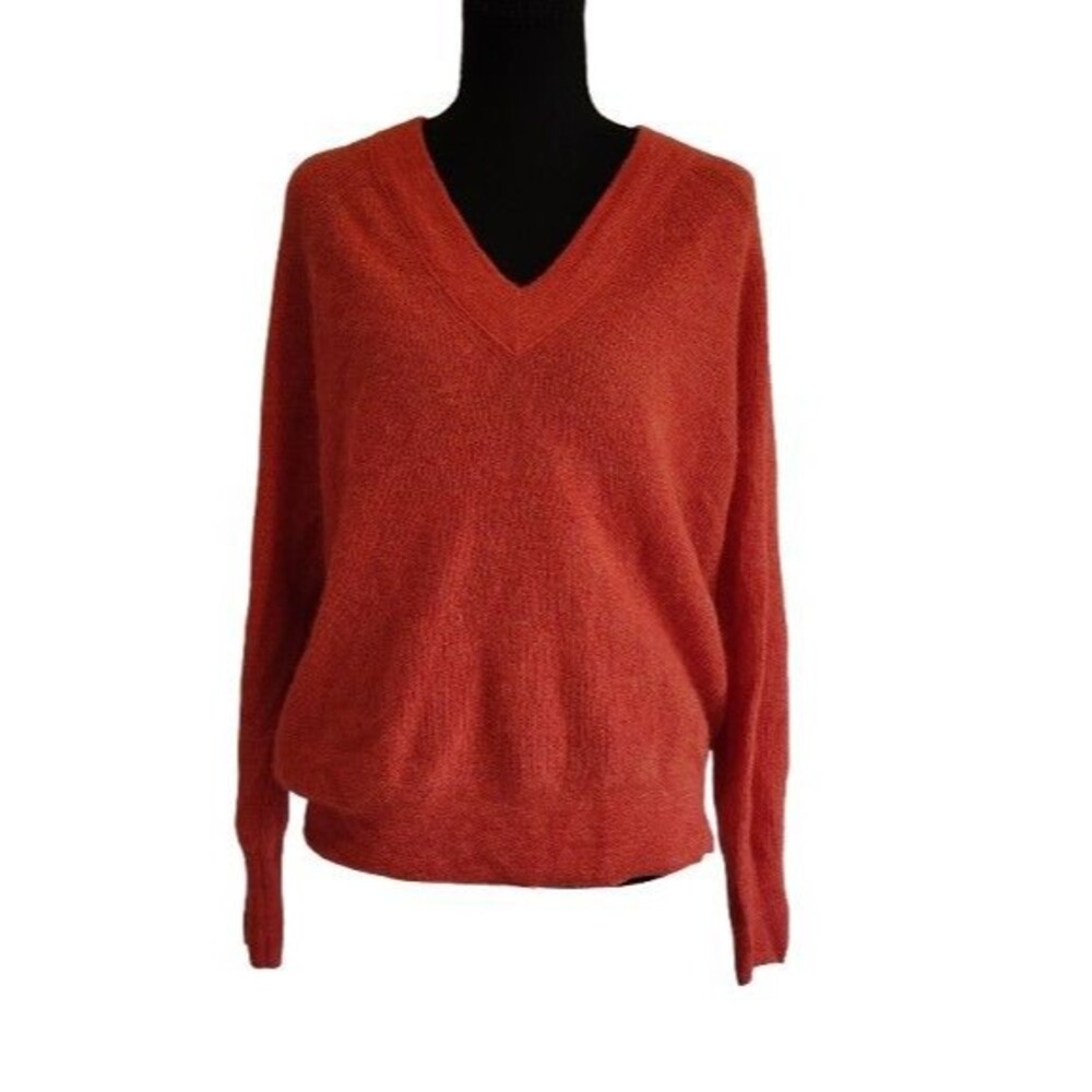 Madewell Alpaca Blend V-Neck Knit Sweater Orange Coral Size S Style N0071